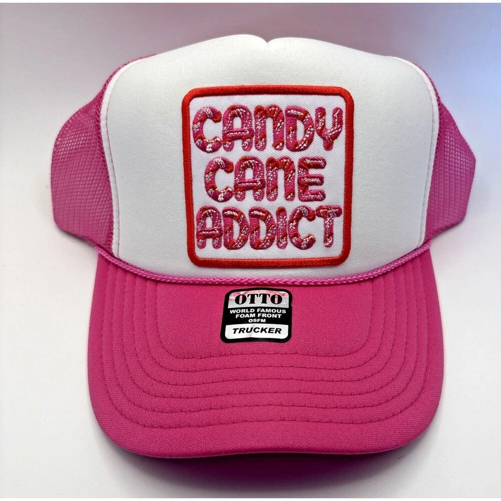 Otto Candy Cane Addict Trucker Hat Pink White Foam Mesh Snapback Cap NEW